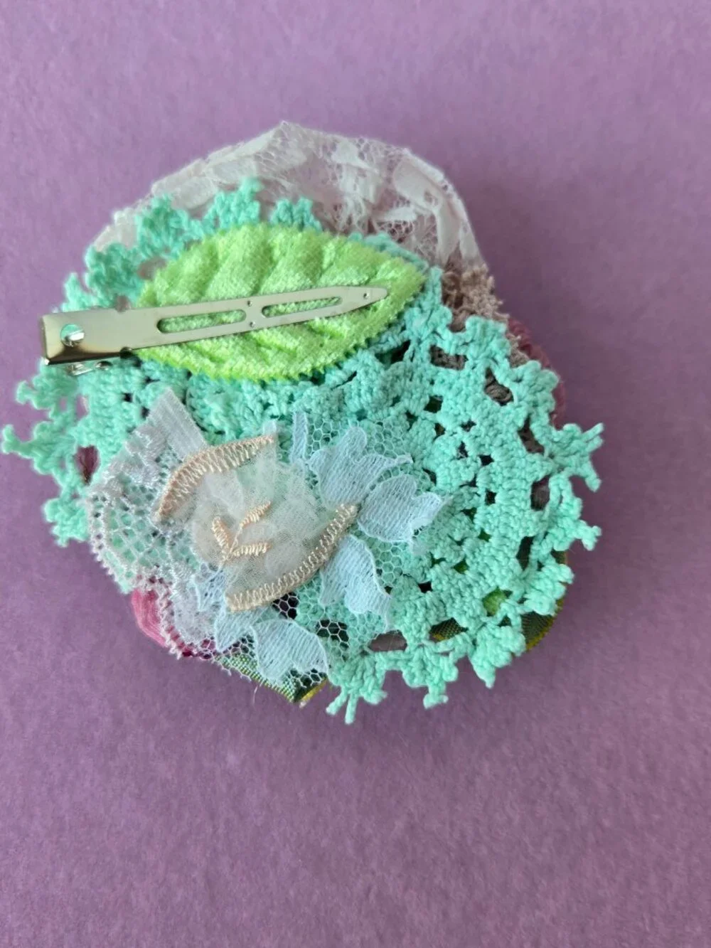 Handmade Blush Pink Velvet Rose and Lace Posey Hair Clip • Cottage Balletcore